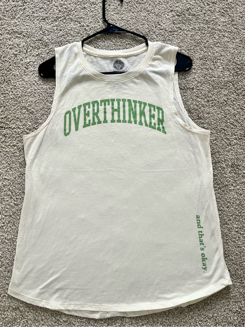 Overthinker Graphic Tank Top - Cream with Green Print
